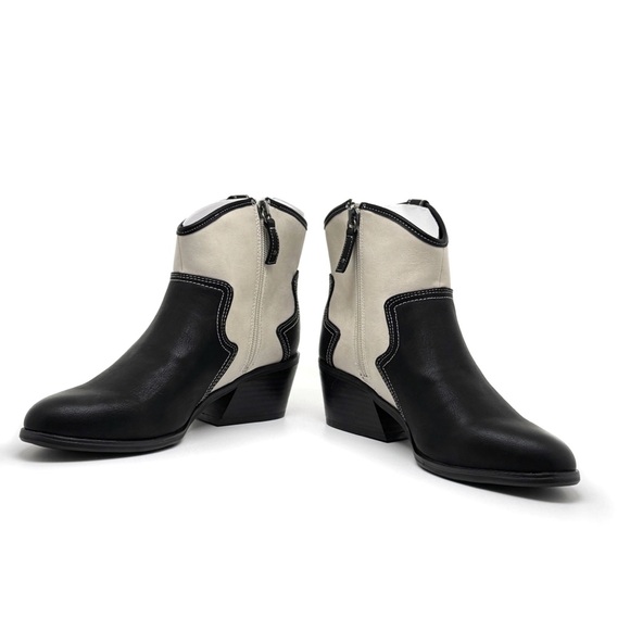 Dr. Scholl's Lasso Western Ankle Bootie Black and Off White Faux Leather Size 7 - Picture 4 of 11